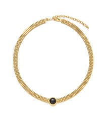 Gold Mesh Choker Necklace with Black Stone Necklace