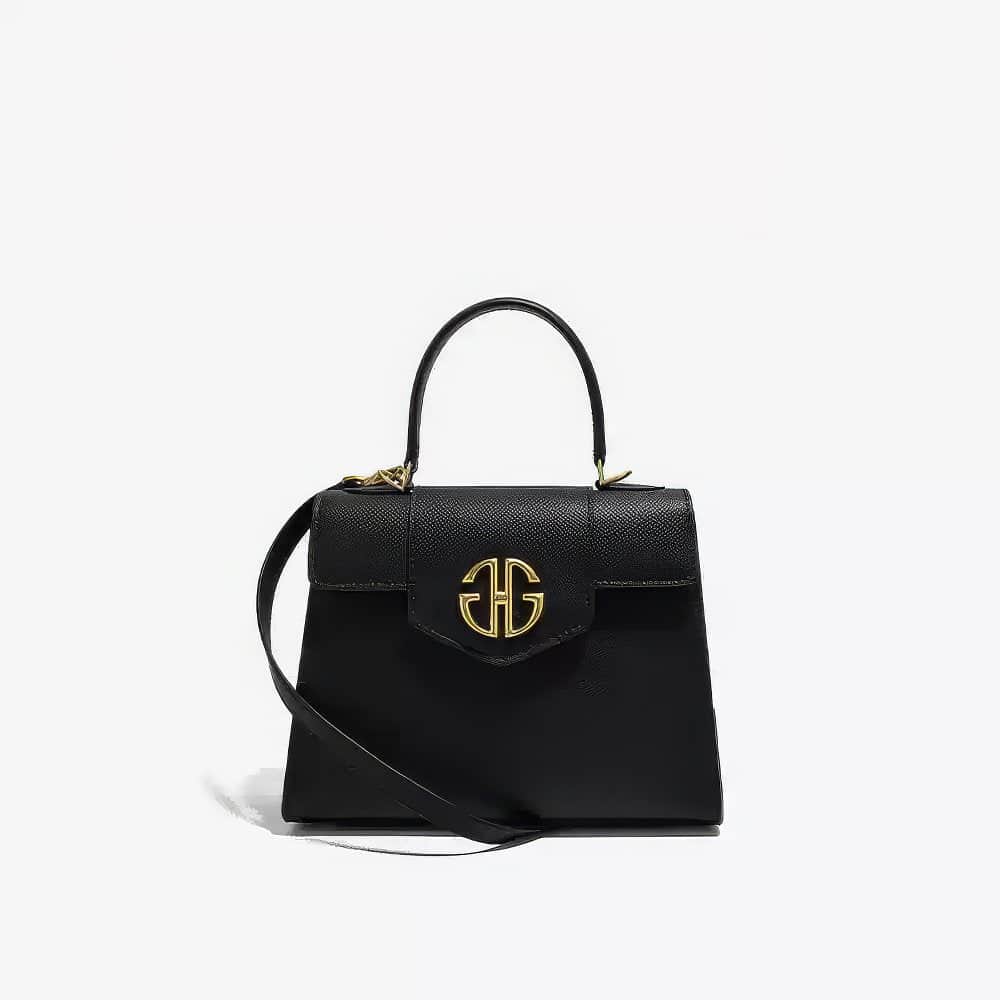 Gold Monogram Hardware Saffiano Leather Top Crossbody Handle Handbag Plain / Black