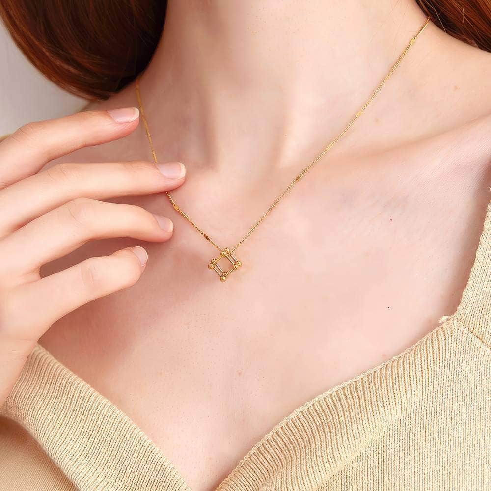 Gold-Plated Geometric Cube Pendant Necklace Gold