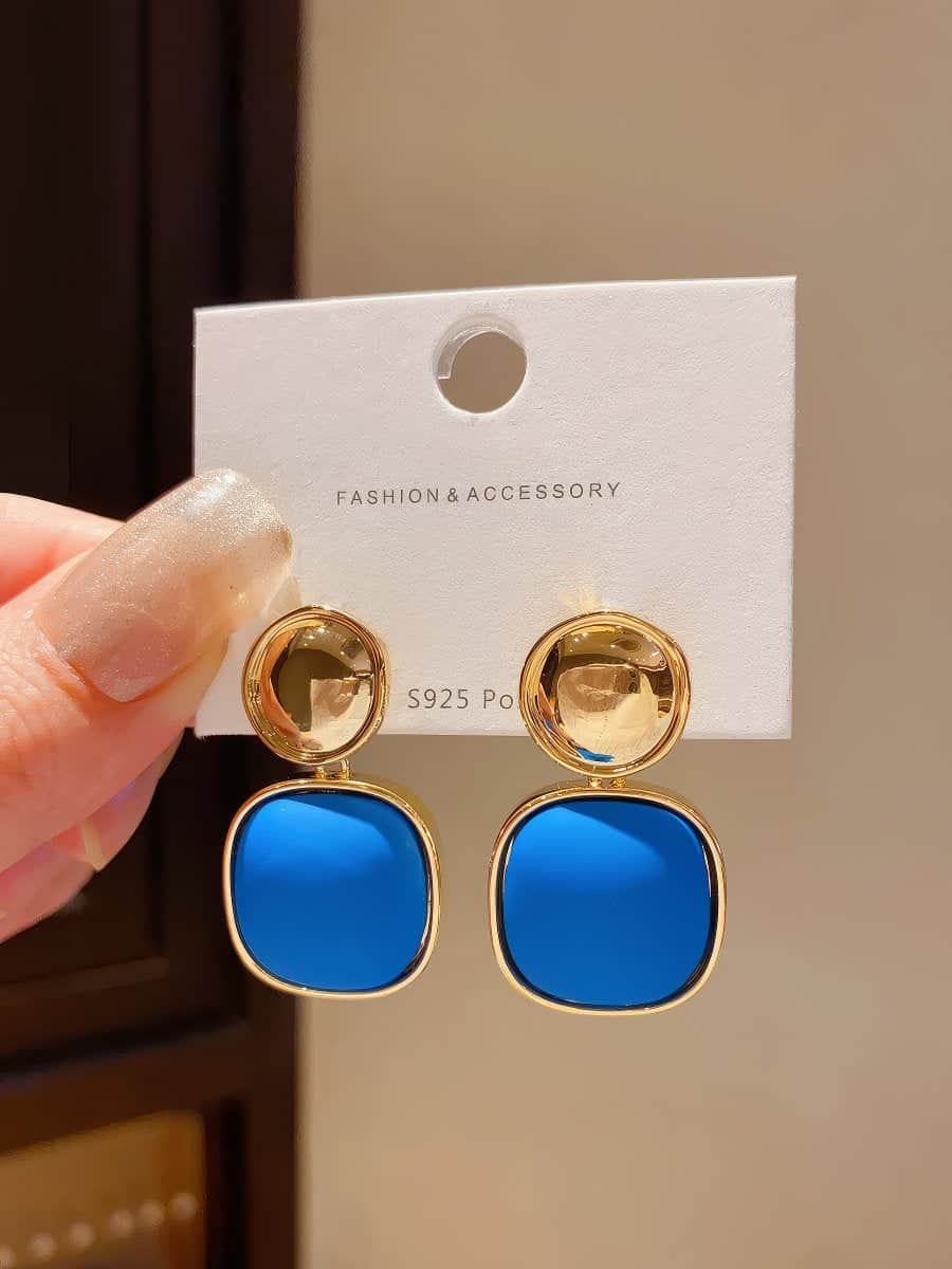 Gold Tone Drop Earrings with Round Top