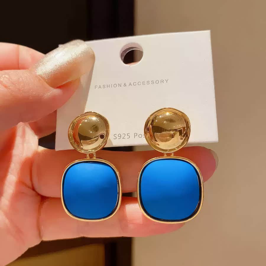 Gold Tone Drop Earrings with Round Top