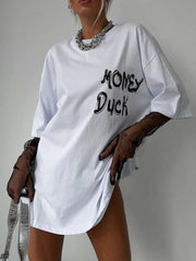 Graphic Oversized Round Neck T-Shirt White / S