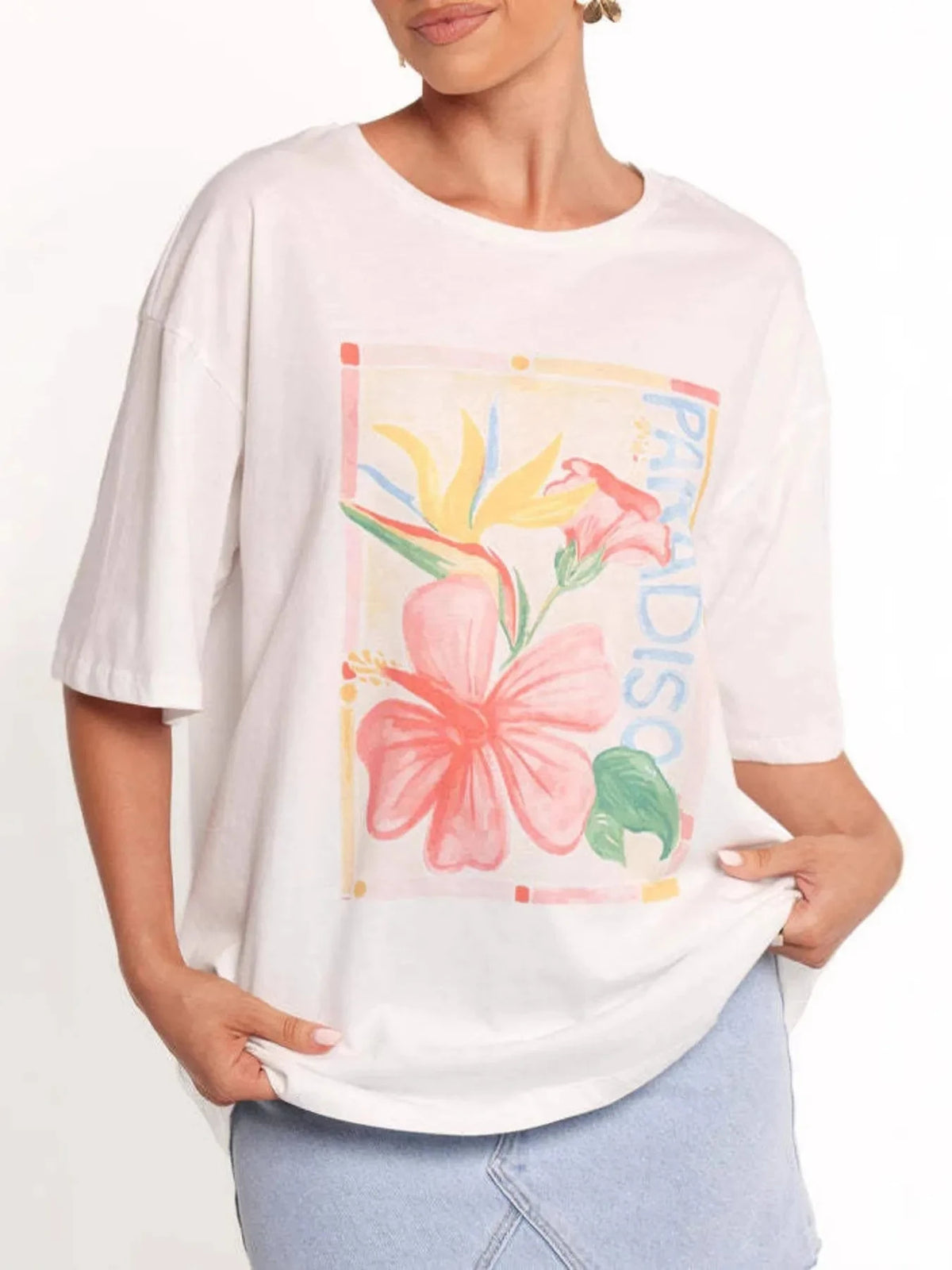 Graphic Round Neck Short Sleeve T-Shirt White / S