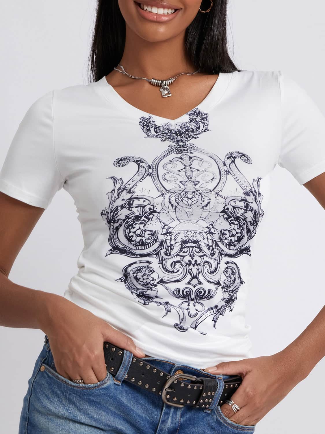 Graphic V-Neck Short Sleeve T-Shirt