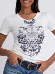 Graphic V-Neck Short Sleeve T-Shirt