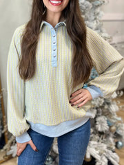 Half Snap Long Sleeve Sweatshirt Light Green / S