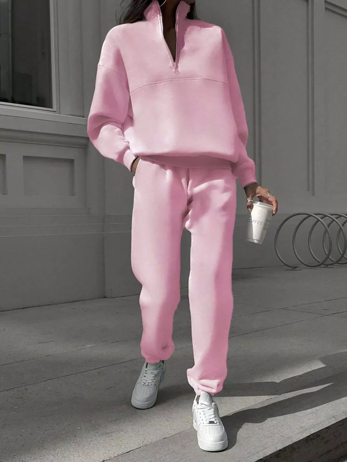 Half Zip Sweatshirt and Pants Set Blush Pink / S