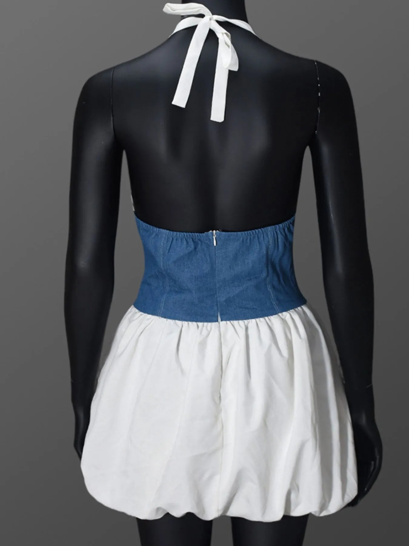 Halter Deep V-Neck Color Block Mini Dress