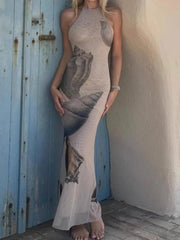 Halter Neck Bodycon Maxi Dress