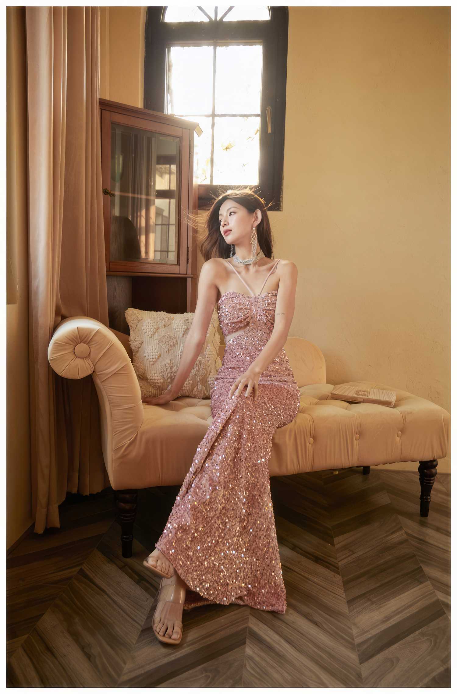 Halter Neck Cutout Sequin Mermaid Dress