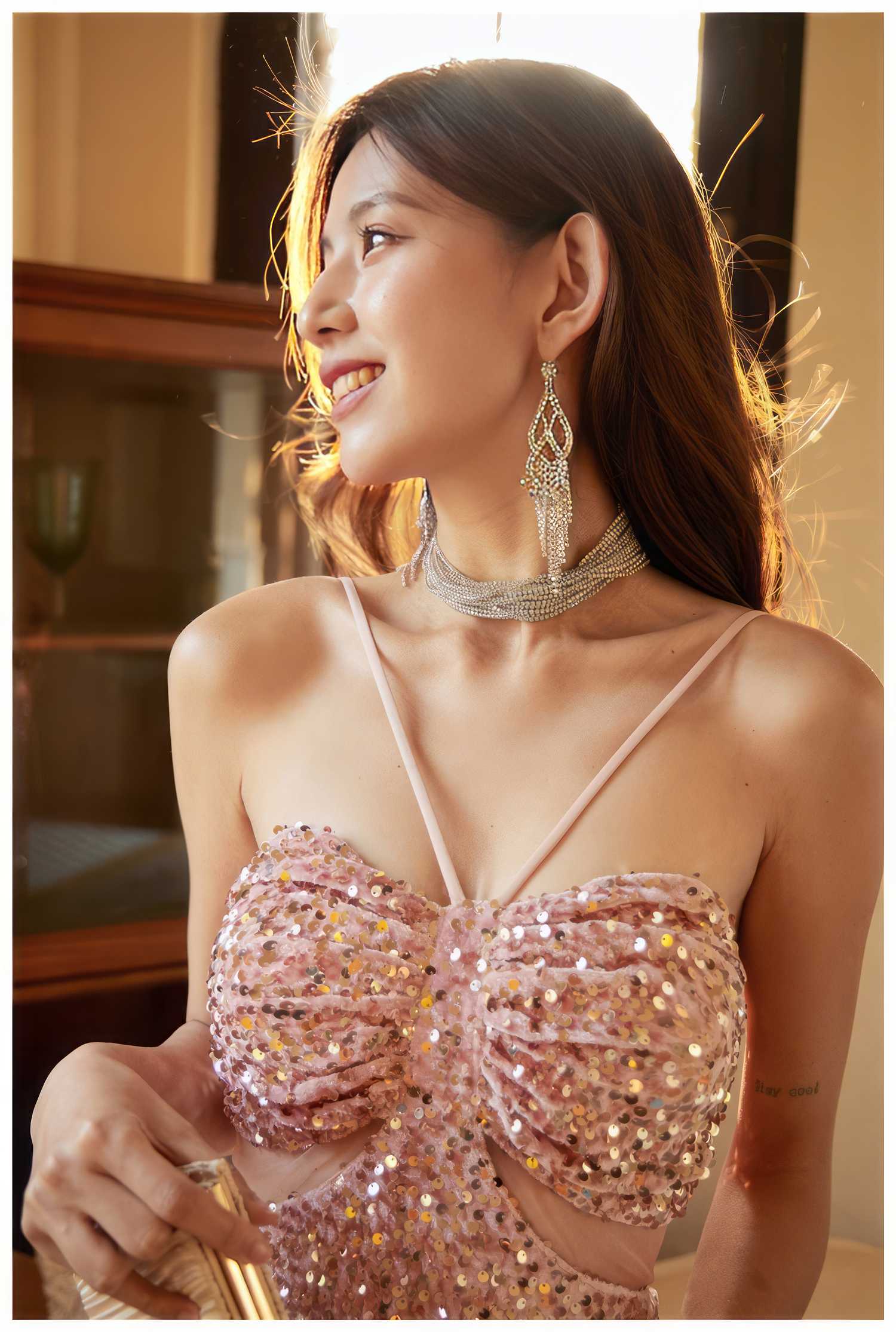 Halter Neck Cutout Sequin Mermaid Dress