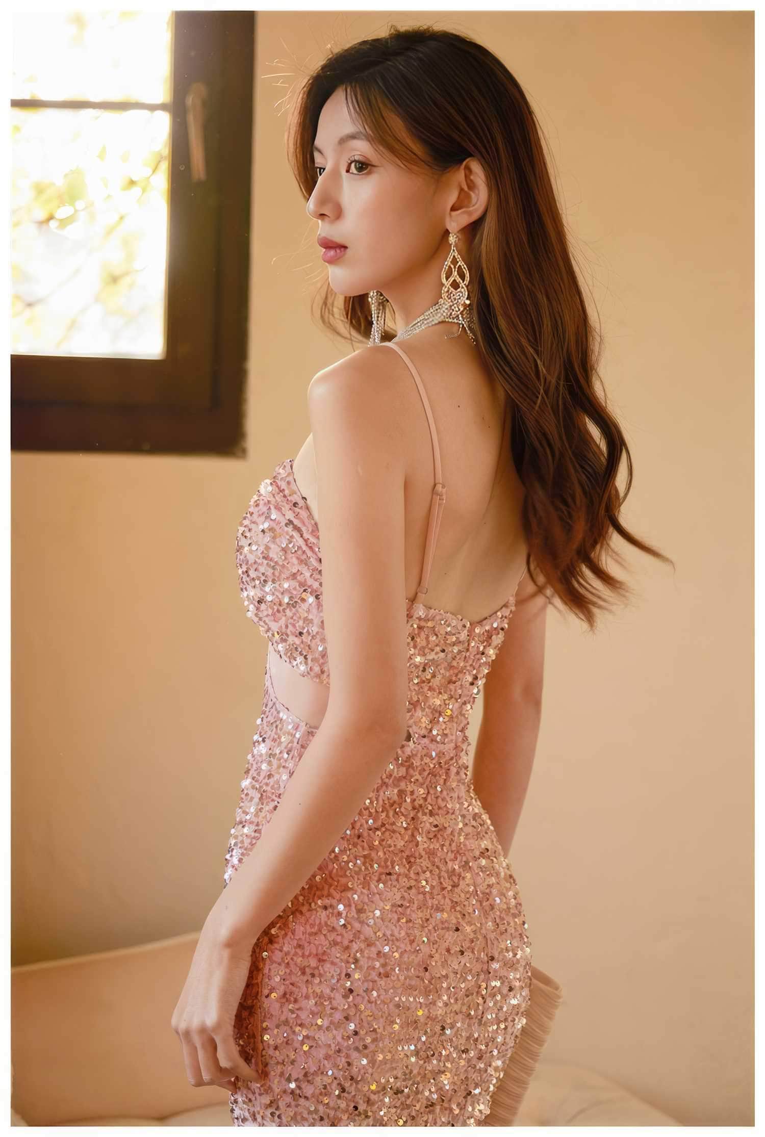 Halter Neck Cutout Sequin Mermaid Dress