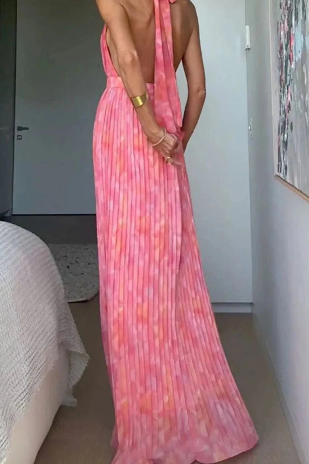 Halter Neck Pleated Maxi Dress