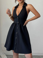 Halter Neck Sleeveless Mini Dress Black / S