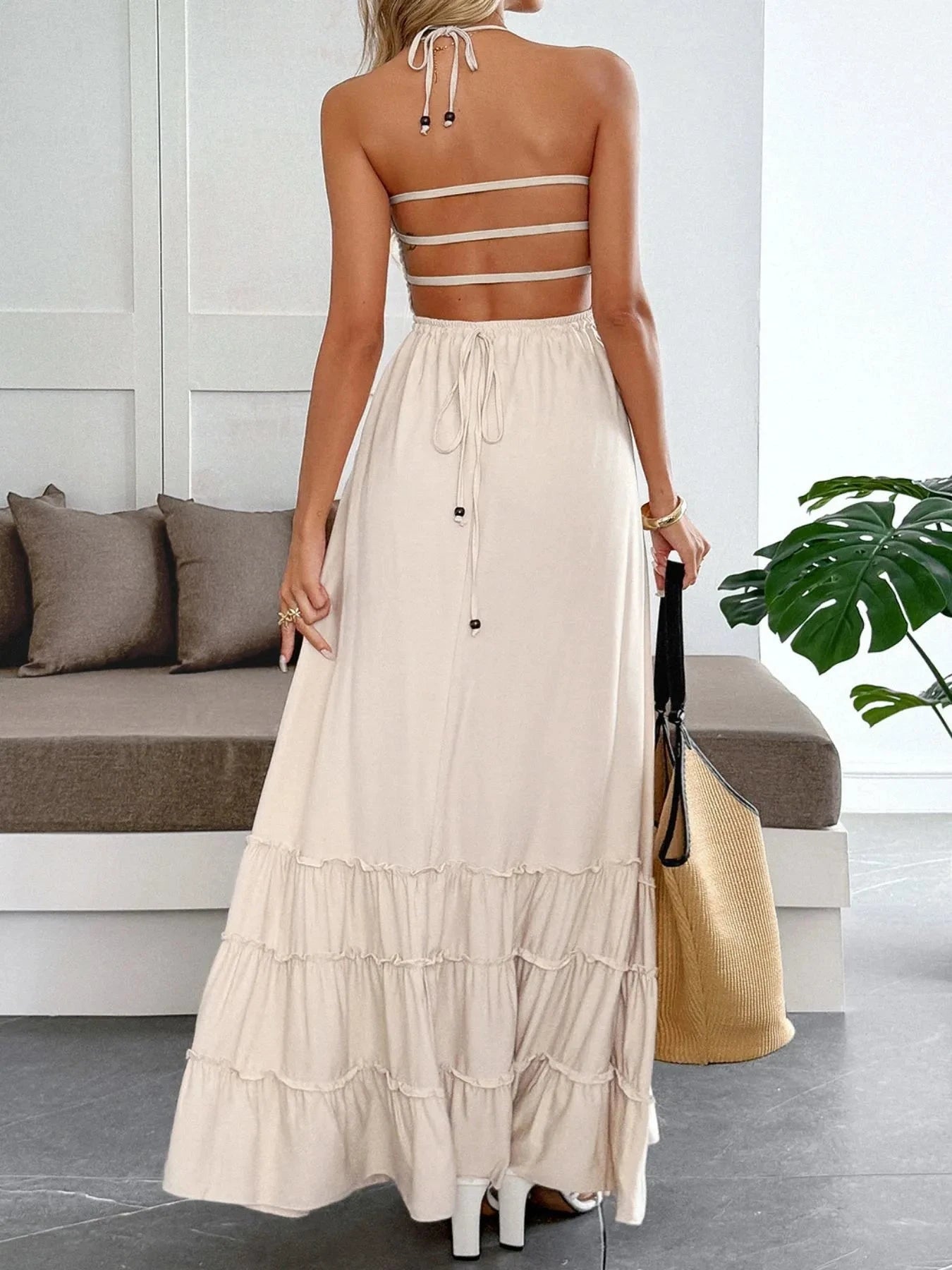 Halter Neck Tiered Maxi Dress