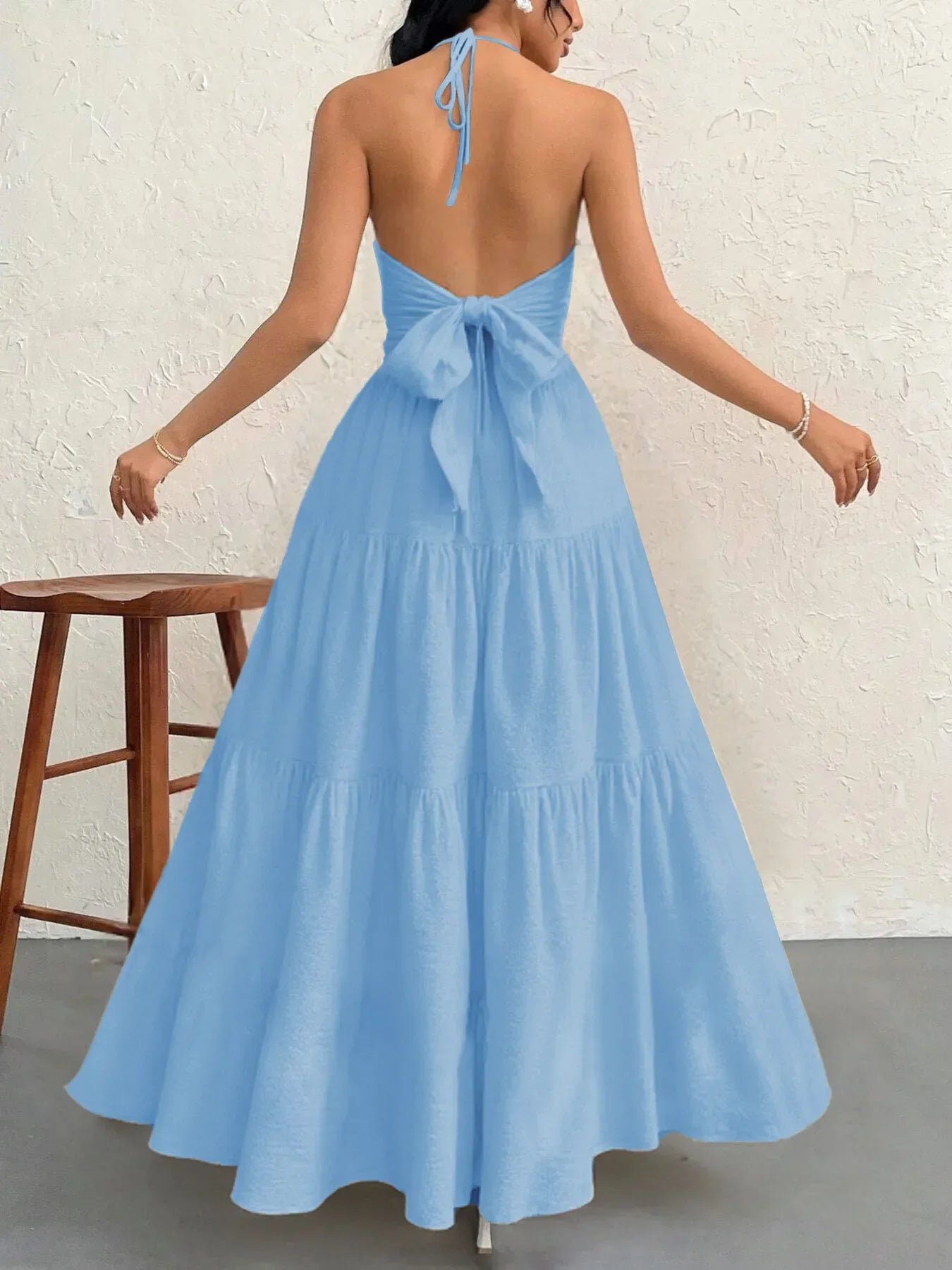 Halter Neck Tiered Maxi Dress