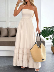 Halter Neck Tiered Maxi Dress Eggshell / S