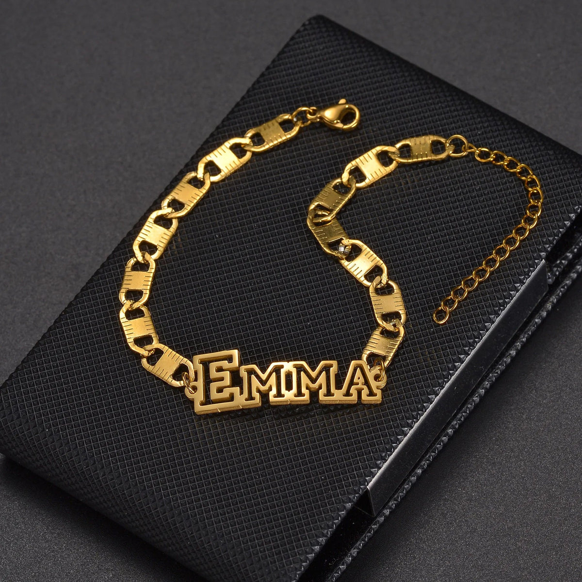 Handmade Stainless Steel Bracelet: Personalized Name with Oil Blue Eyes Letter Charm Stud chain / 9cm / gold color