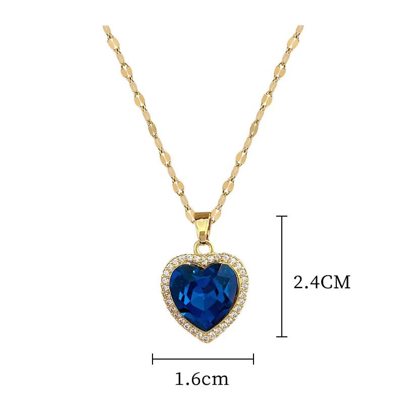 Heart Big Blue Zircon Pendant Necklace: Fashion Clavicle Chain Jewelry N2445