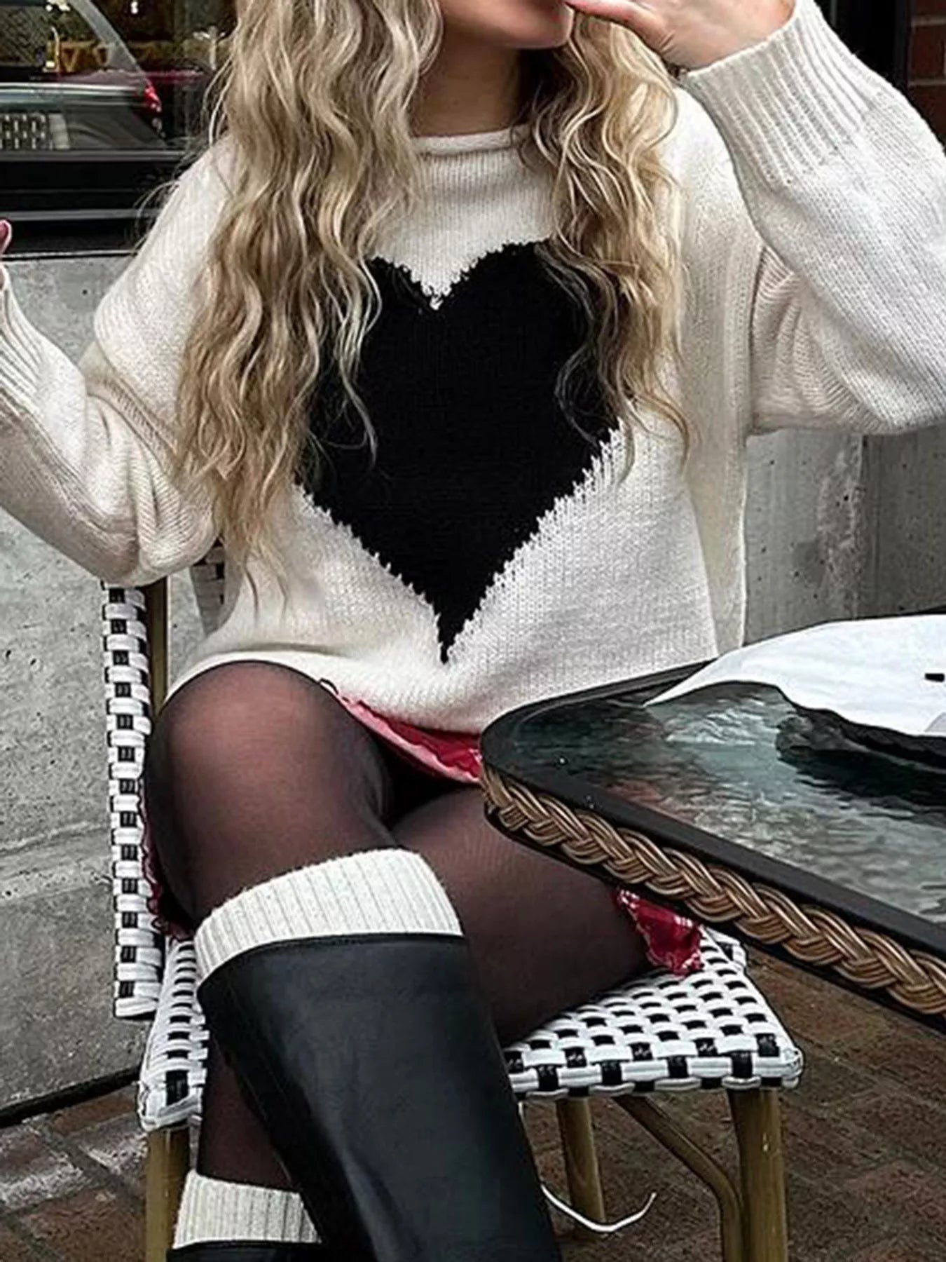 Heart Dropped Shoulder Sweater