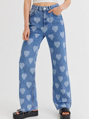 Heart Pattern High-Waist Wide Leg Jeans Medium / S