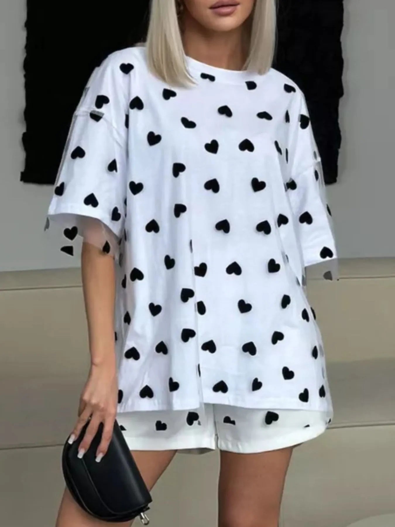 Heart Print Oversized T-Shirt