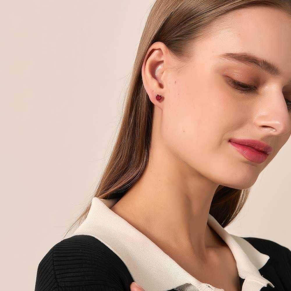 Heart-Shaped Gemstone Stud Earrings