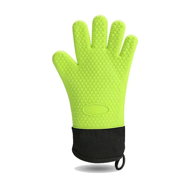 Heat-resistant, non-slip canvas oven mitts for baking and BBQ 1Pcs Green