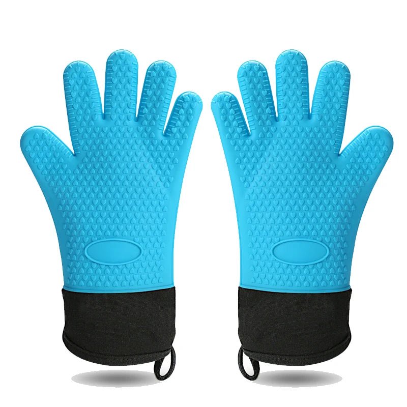 Heat-resistant, non-slip canvas oven mitts for baking and BBQ 2Pcs Blue