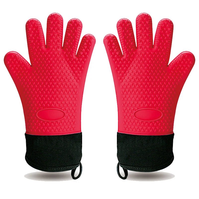 Heat-resistant, non-slip canvas oven mitts for baking and BBQ 2Pcs Red