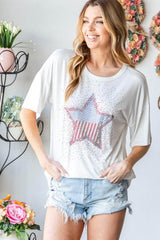 Heimish Full Size Star Patch Short Sleeve T-Shirt Ivory / S