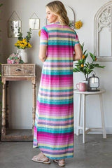 Heimish Full Size Striped Short Sleeve Maxi Tee Dress Plus Size