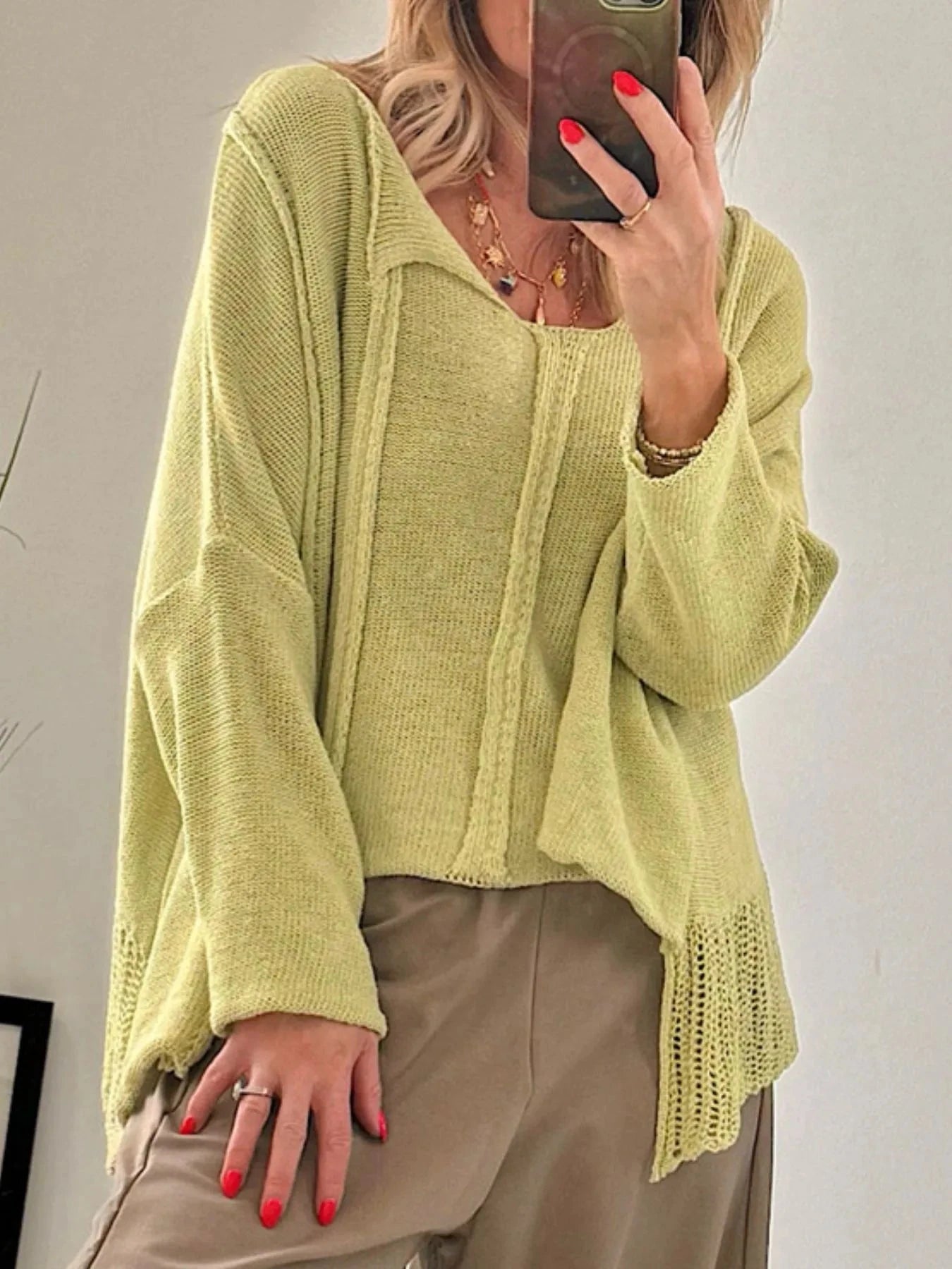 High-Low Drop Shoulder Sweater Chartreuse / S