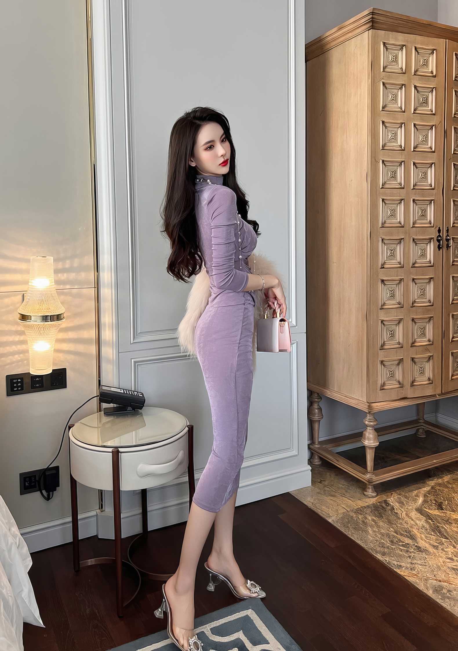 High Neck Long Sleeve Bodycon Midi Dress
