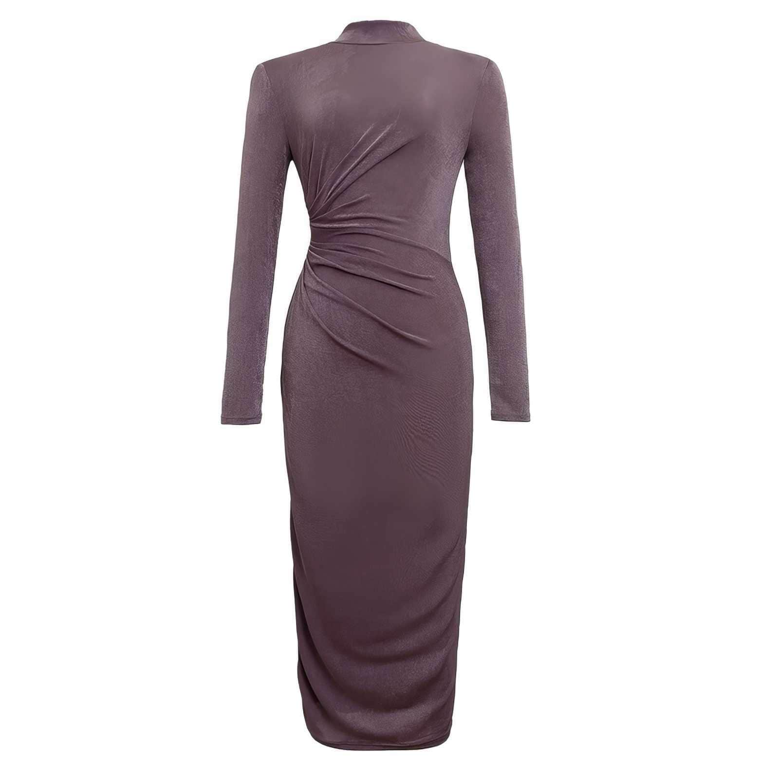 High Neck Long Sleeve Bodycon Midi Dress