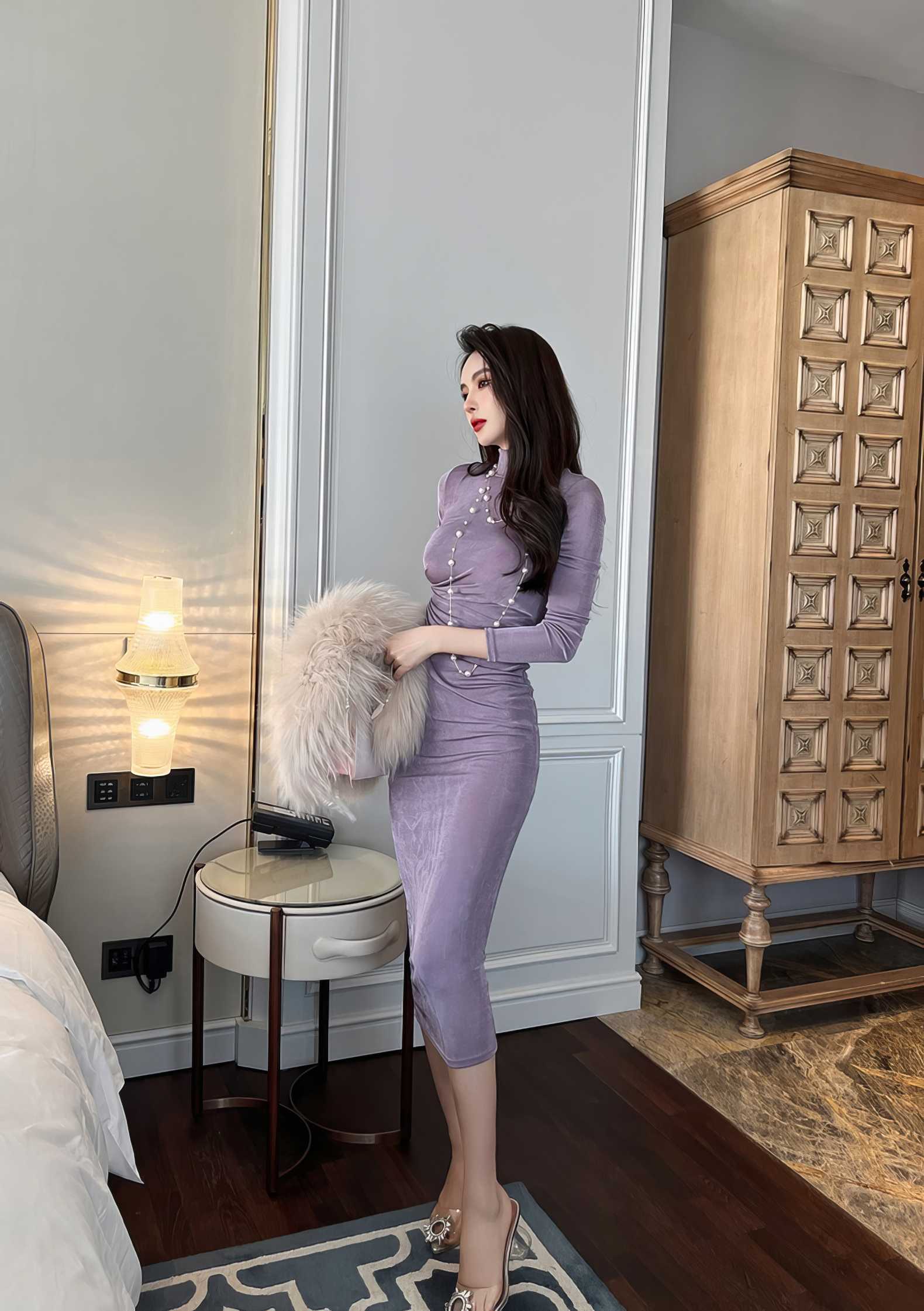 High Neck Long Sleeve Bodycon Midi Dress