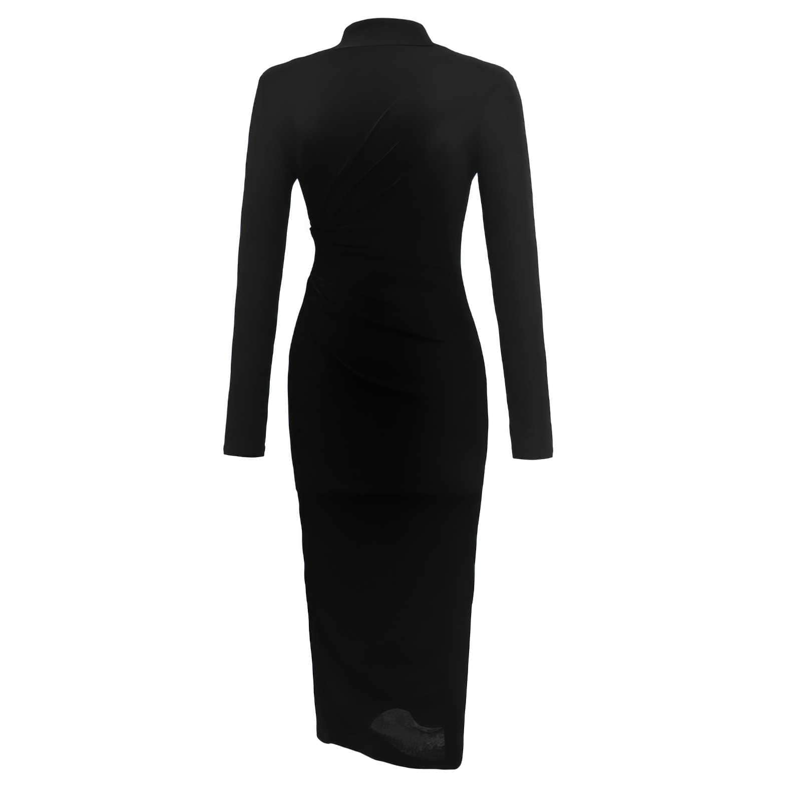 High Neck Long Sleeve Bodycon Midi Dress