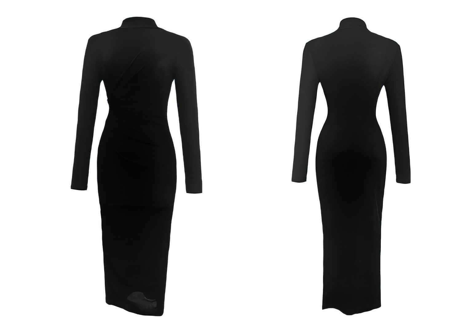 High Neck Long Sleeve Bodycon Midi Dress