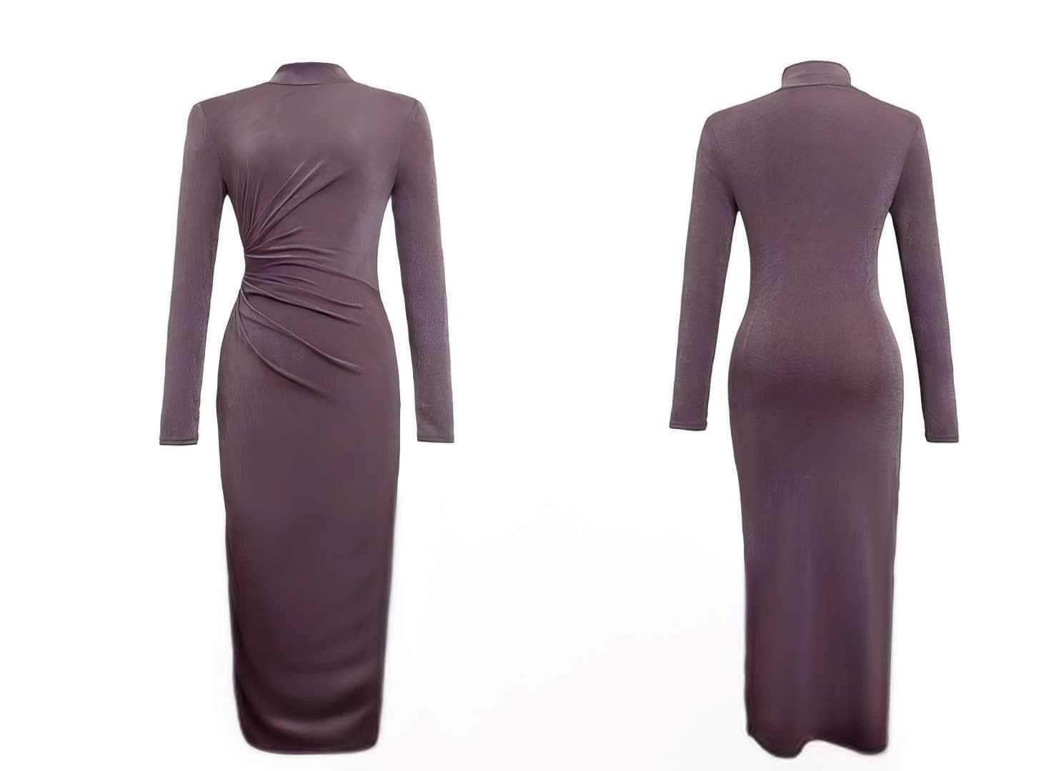 High Neck Long Sleeve Bodycon Midi Dress