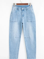 High Rise Barrel Relaxed Patch Pocket Jeans