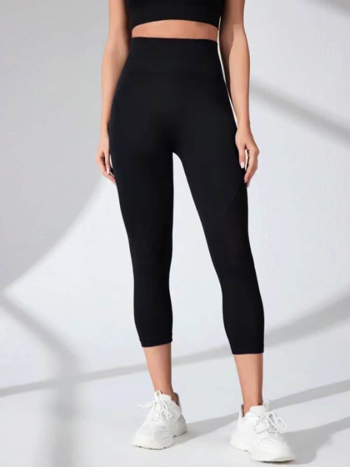 High Waist Cropped Active Leggings Black / M