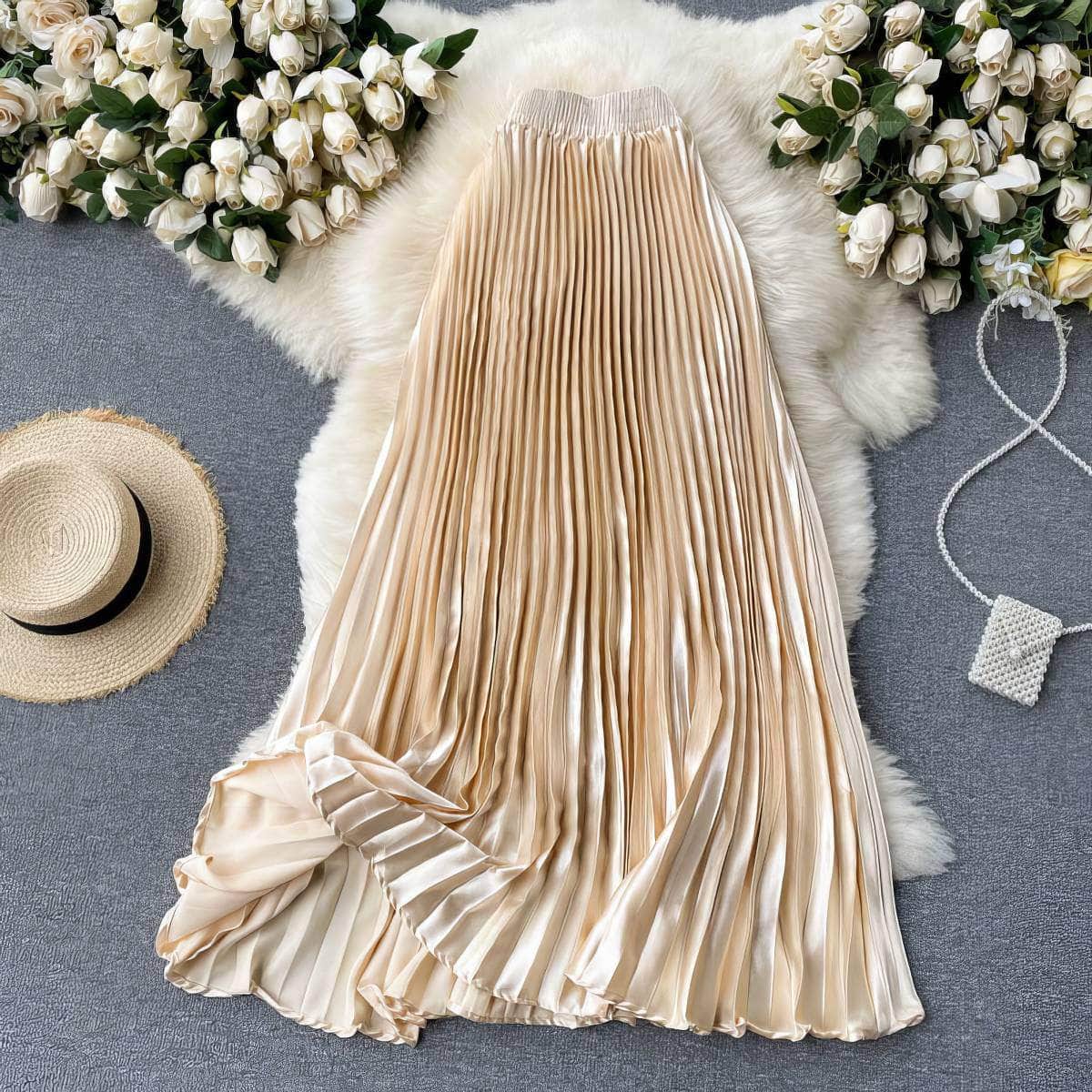 High Waist Pleated Maxi Skirt