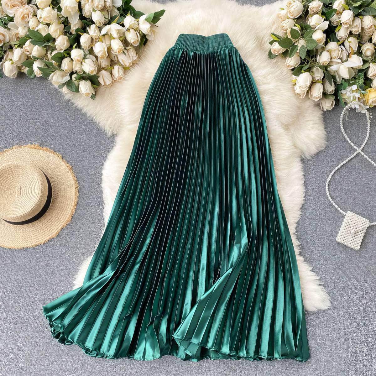 High Waist Pleated Maxi Skirt
