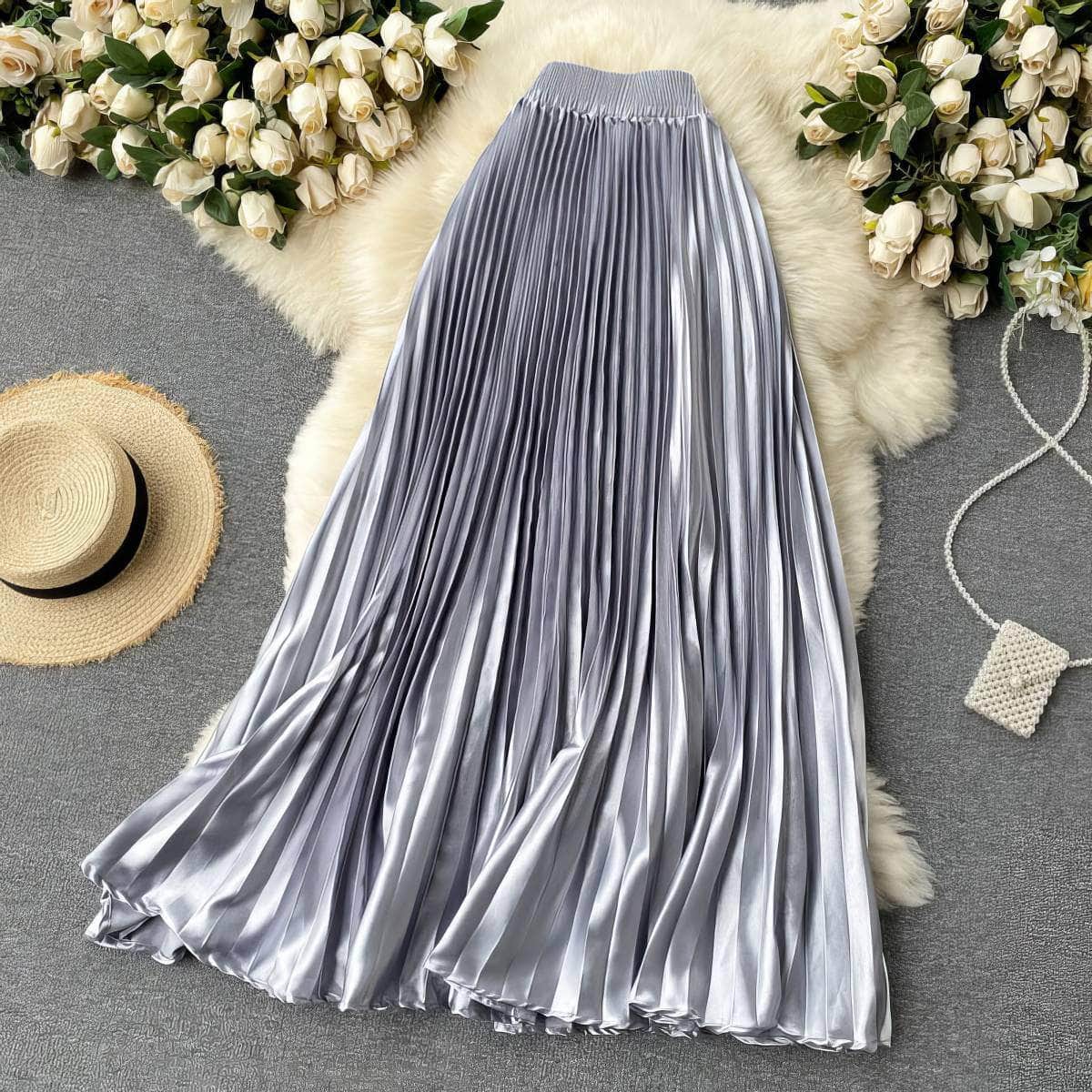 High Waist Pleated Maxi Skirt