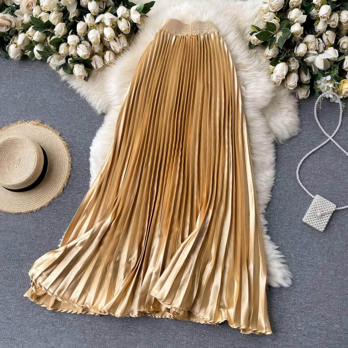 High Waist Pleated Maxi Skirt