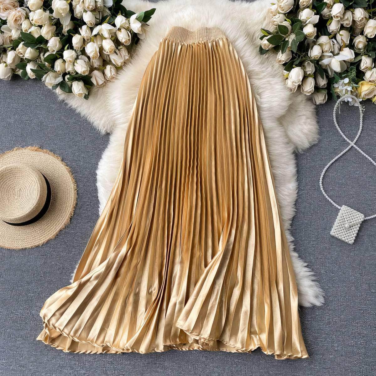 High Waist Pleated Maxi Skirt MAX SIZE / Bisque