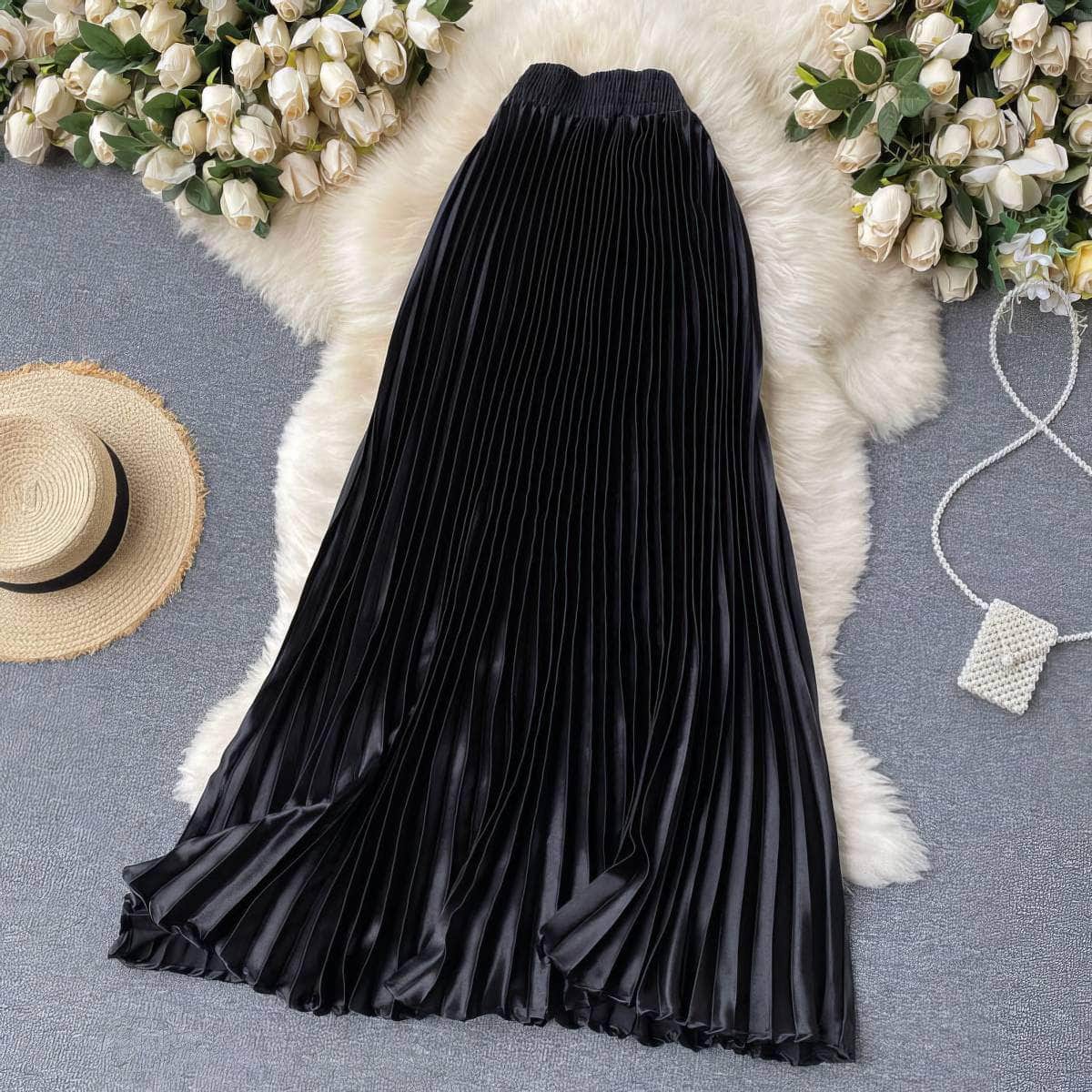 High Waist Pleated Maxi Skirt MAX SIZE / Black