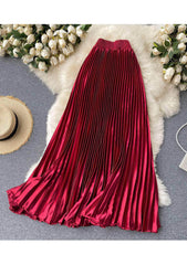 High Waist Pleated Maxi Skirt MAX SIZE / DarkRed