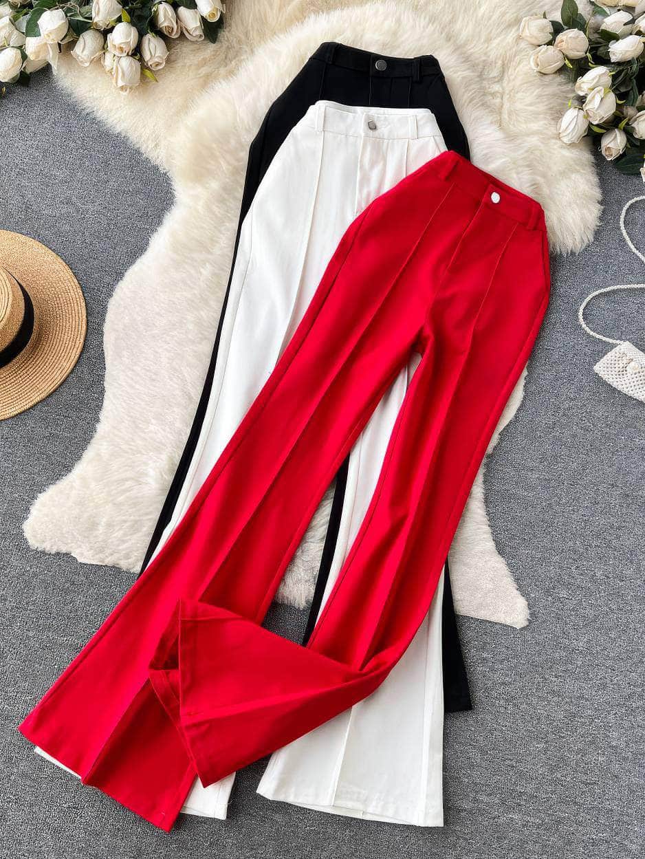 High Waist Pleated Seam Detailed Wide Leg Pants