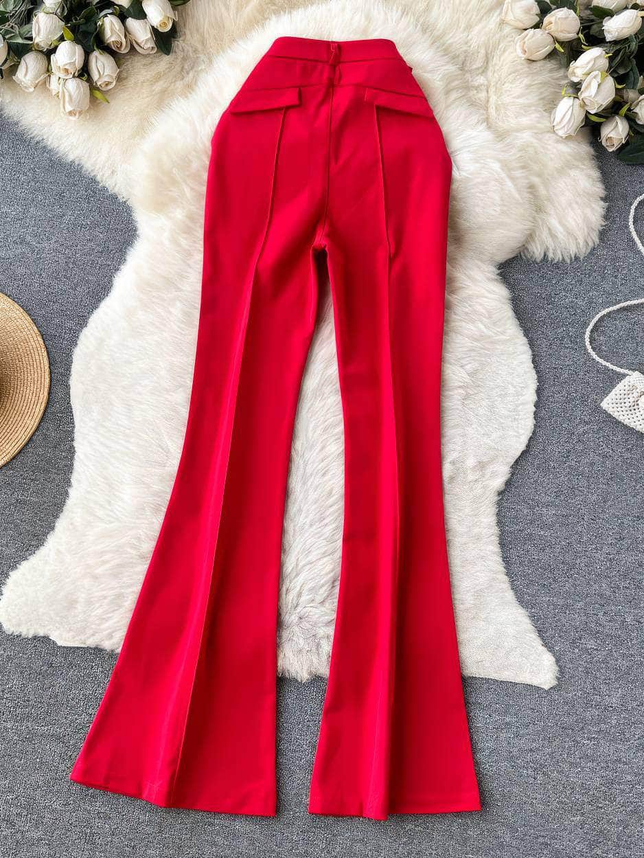 High Waist Pleated Seam Detailed Wide Leg Pants